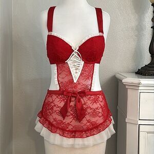 Victoria’s Secret Red And White Apron Slip Size‎ Medium